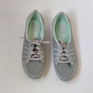 Women's adidas Neo Memory Foam Racer Sneaker in Gray with Mint Green Laces 8.5